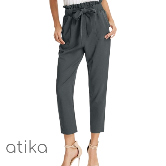 Atika Paper Bag Belted High Rise Pant - Picture 1 of 7